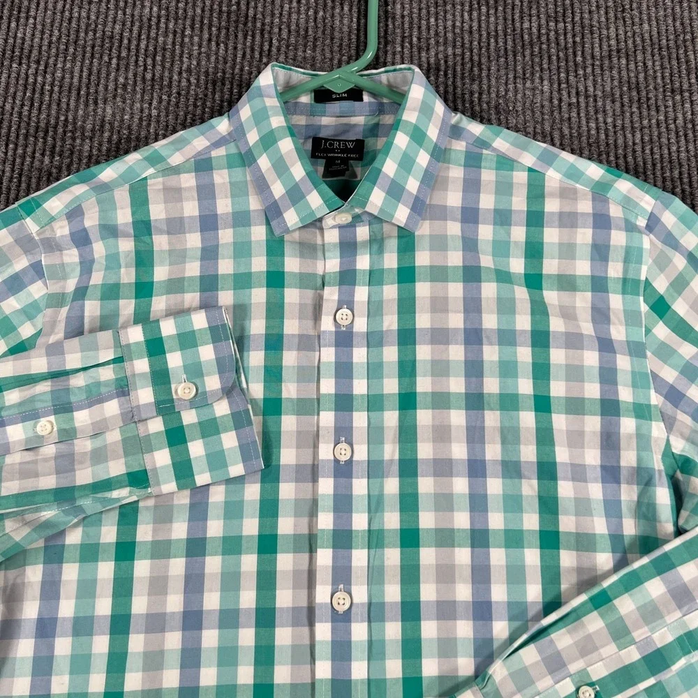 J CREW Shirt Mens Medium Green Plaid Long Sleeve Button Up‎ Slim Fit Casual